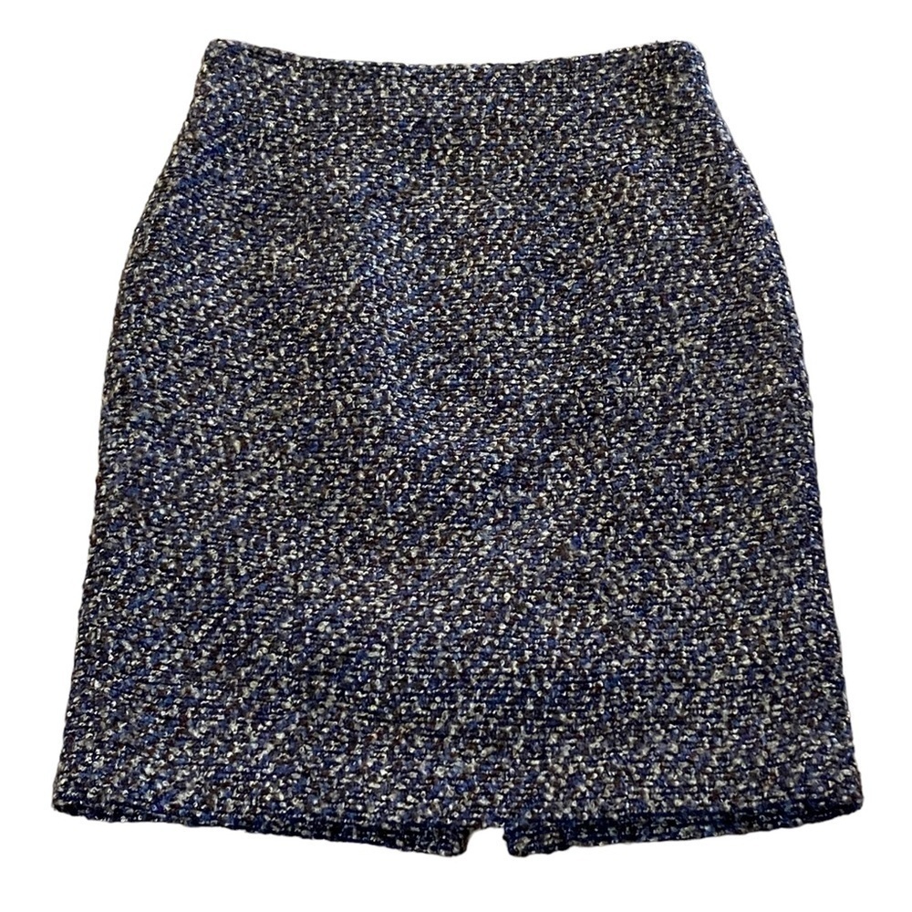 Classiques Entier Tweed Wool Blend A-Line Skirt Navy Brown Lined Size 8